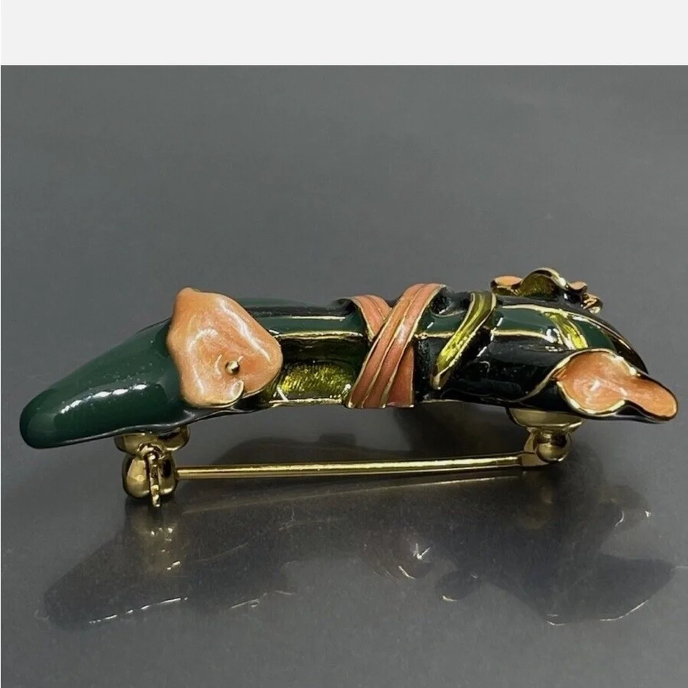 Kenneth Jay Lane, Signed, High Heeled Shoe Brooch with Cala Lilly. Vintage